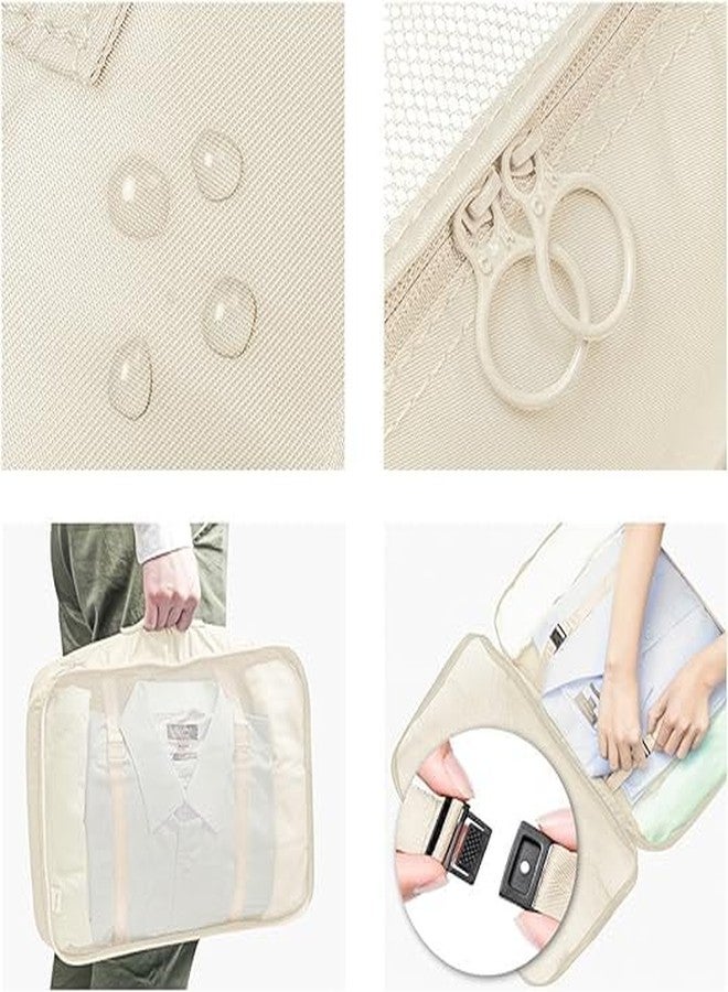 STESHWK Travel Packing Cosmetics Luggage Packing Organizers for Clothes, Cosmetics, Underwear, Socks, Shoes Toiletry Bag Suitcase Foldable Set of 7 (Beige) - Image 3